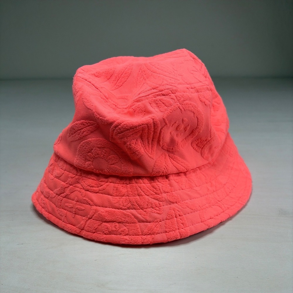 Aerie Coral Pink Terry Cloth Floral Embossed Bucket Hat Sun Beach Accessory O/S